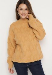 Żółty Sweter o Luźnym Kroju i Wzorzystym Splocie ze Ściągaczami Elondrae. Żółte swetry nierozpinane damskie Born2be, uniwersalny, bez wzorów, z bawełny, eleganckie, bez kołnierzyka, bez ramiączek. Za 149.99 zł.