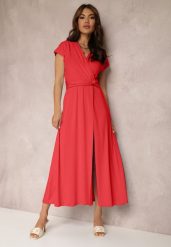 Czerwona Sukienka Kopertowa Appephone. Czerwone sukienki damskie Renee, s, bez wzorów, z tkaniny, glamour, bez kołnierzyka, bez ramiączek, maxi, dopasowane. Za 54.99 zł.