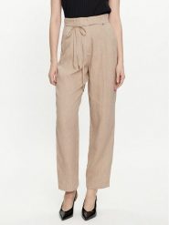 Marella Spodnie materiałowe Ilsa 2413131194 Beżowy Relaxed Fit. Brązowe spodnie materiałowe damskie Marella, bez wzorów, ze lnu. Za 629.99 zł.