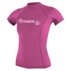 Koszulka do pływania damska O'Neill Basic Skins Rash Guard. Czerwone bluzki damskie O'Neill, s, bez wzorów, sportowe, bez kołnierzyka, bez ramiączek. Za 99.99 zł.