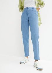Dżinsy Mom, High Wwaist, ze stretchem. Niebieskie jeansy damskie bonprix, bez wzorów, z jeansu. Za 119.99 zł.