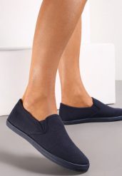 Granatowe Wsuwane Tenisówki Materiałowe Jaylisa. Niebieskie trampki i tenisówki damskie Renee, bez wzorów, z materiału, bez zapięcia. Za 39.99 zł.