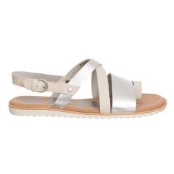 Sorel casual sandały ze skóry naturalnej srebrne, z klamrą. Brązowe sandały damskie Sorel, bez wzorów, z materiału, bez obcasa, bez zapięcia. Za 346.99 zł.