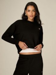 4F Bluza dresowa regular bez kaptura damska - czarna XL. Czarne bluzy damskie 4F, xl, bez wzorów, z dresówki, bez ramiączek, bez kaptura. Za 159.99 zł.