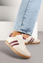 Beżowo-Bordowe Sneakersy Typu Kultowe Tenisówki Zdobione Przeszyciami Remiana. Brązowe trampki i tenisówki damskie Renee, z aplikacjami, z jeansu, bez zapięcia. Za 39.99 zł.