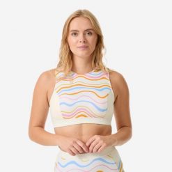 Góra kostiumu kąpielowego surfingowego damska Decathlon Carla Vivetta. Białe bikini Decathlon, bez wzorów, z elastanu. Za 119.99 zł.