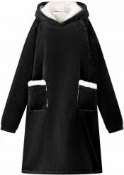 VidaXL Bluza-koc Czarny z Fleece i Flanela. Czarne bluzy damskie vidaXL, bez wzorów, bez ramiączek, bez kaptura. Za 184.99 zł.