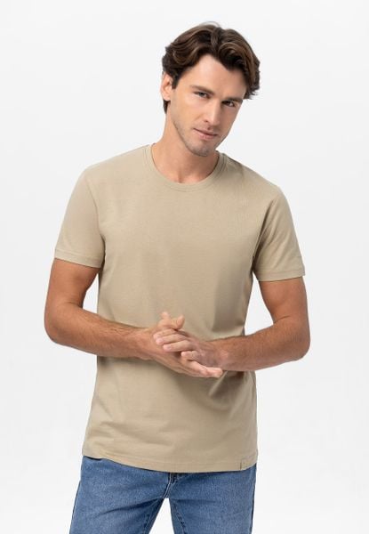 Bawełniana koszulka T-BASIC. Brązowe t-shirty męskie Volcano, l, bez wzorów, z bawełny, bez kołnierzyka, bez ramiączek. Za 54.99 zł.