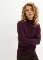 Sweter z cienkiej dzianiny z bawełną z recyklingu. Czarne swetry nierozpinane damskie bonprix, bez wzorów, z bawełny, bez kołnierzyka, bez ramiączek. Za 64.99 zł.