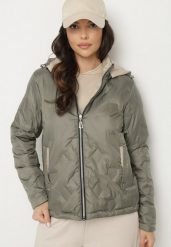 Zielona Pikowana Kurtka o Dwustronnym Kroju z Odpinanym Kapturem Zeorina. Zielone kurtki damskie Born2be, m, bez wzorów, z jeansu. Za 189.99 zł.