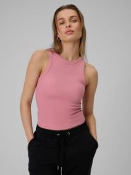 4F Top slim z prążkowanej dzianiny damski - szary M. Czerwone topy damskie 4F, l, bez wzorów, z dzianiny, bez kołnierzyka, bez ramiączek. Za 49.99 zł.