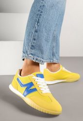 Żółte Sneakersy Typu Klasyczne Tenisówki Zdobione Przeszyciami Elanioria. Żółte trampki i tenisówki damskie Renee, z aplikacjami, z jeansu, bez zapięcia. Za 79.99 zł.