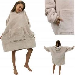 Kontrast Ciepła gruba bluza z kapturem kocobluza oversize jasnobeżowa. Brązowe bluzy damskie kontrast, bez wzorów, bez ramiączek, z kapturem. Za 124.06 zł.