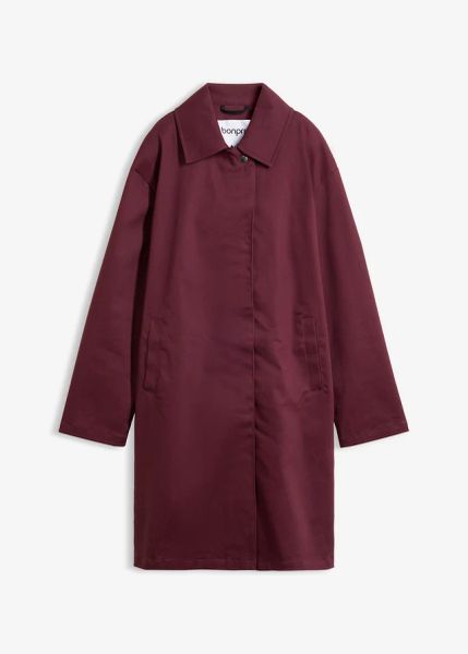 Hydrofobowy trencz, oversize. Czerwone płaszcze damskie bonprix, bez wzorów, bez kołnierzyka, bez kaptura. Za 219.99 zł.
