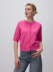 Cienki kardigan z wiskozą - różowy. Czerwone kardigany damskie Reserved, l, bez wzorów, z dzianiny, bez kołnierzyka. W wyprzedaży za 49.99 zł.