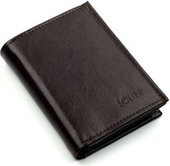 Solier Elegancki brązowy skórzany męski portfel SOLIER. Brązowe portfele męskie Solier, bez wzorów. Za 84.99 zł.