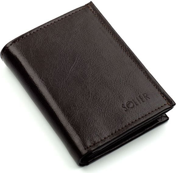 Solier Elegancki brązowy skórzany męski portfel SOLIER. Brązowe portfele męskie Solier, bez wzorów. Za 84.99 zł.