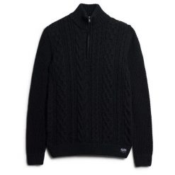 Sweter z dzianiny zapinany do połowy Superdry Jacob Cable. Niebieskie swetry męskie Superdry, na zimę, m, bez wzorów, z dzianiny, eleganckie, bez kołnierzyka, bez ramiączek. Za 320.00 zł.