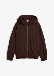 Bluza rozpinana z kapturem z mieszanki bawełny organicznej. Szare bluzy damskie bonprix, bez wzorów, z bawełny, bez ramiączek, z kapturem. Za 129.99 zł.