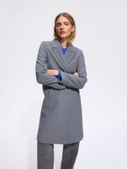 Płaszcz z domieszką wełny - szary. Szare płaszcze damskie Reserved, l, bez wzorów, z tkaniny, bez kołnierzyka, bez kaptura. Za 259.99 zł.