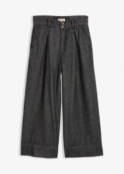Jeansy wide leg o skróconej długości. Czarne jeansy damskie bonprix, bez wzorów, z jeansu. Za 129.99 zł.