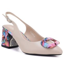 Czółenka na ozdobnym obcasie beżowe Vinceza 62278. Brązowe czółenka damskie VINCEZA, bez wzorów, ze skóry ekologicznej, eleganckie, bez obcasa, bez zapięcia. Za 159.99 zł.