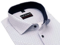 Biała elastyczna koszula męska Modini z krótkim rękawem - niebieski wzór DK14. Białe koszule męskie Modini Moda Męska, m, bez wzorów, z bawełny, casualowe, bez kołnierzyka, bez ramiączek. W wyprzedaży za 189.00 zł.