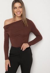 Brązowa Bluzka Vices o Asymetrycznym Kroju z Długimi Rękawami Kovrra. Brązowe bluzki damskie Born2be, l, bez wzorów, z jeansu, z asymetrycznym kołnierzem, bez ramiączek. Za 69.99 zł.