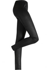 Legginsy z połyskującą powłoką. Czarne legginsy damskie bonprix, bez wzorów, z materiału. Za 44.99 zł.