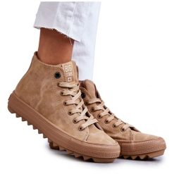Trampki Damskie Big Star Wysokie Ocieplane Camel GG274072 beżowy. Brązowe trampki i tenisówki damskie bez wzorów, bez zapięcia. Za 205.59 zł.