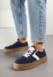 Granatowe Sneakersy Typu Klasyczne Tenisówki na Grubej Podeszwie Hanistra. Niebieskie trampki i tenisówki damskie Born2be, bez wzorów, z jeansu, bez zapięcia. Za 109.99 zł.