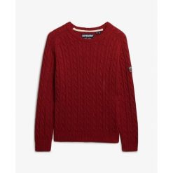 Sweter z luźnym splotem dla kobiet Superdry. Czerwone swetry nierozpinane damskie Superdry, xs, bez wzorów, ze splotem, eleganckie, bez kołnierzyka, bez ramiączek. Za 279.20 zł.