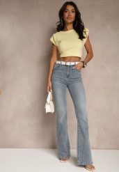 Niebieskie Jeansy z Bawełny o Kroju Dzwonów Tillurea. Niebieskie jeansy damskie Renee, bez wzorów, z bawełny, eleganckie. Za 119.99 zł.