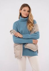 Sweter z golfem S-HEBE. Niebieskie swetry nierozpinane damskie Volcano, s, bez wzorów, z materiału, bez kołnierzyka, bez ramiączek. Za 149.99 zł.