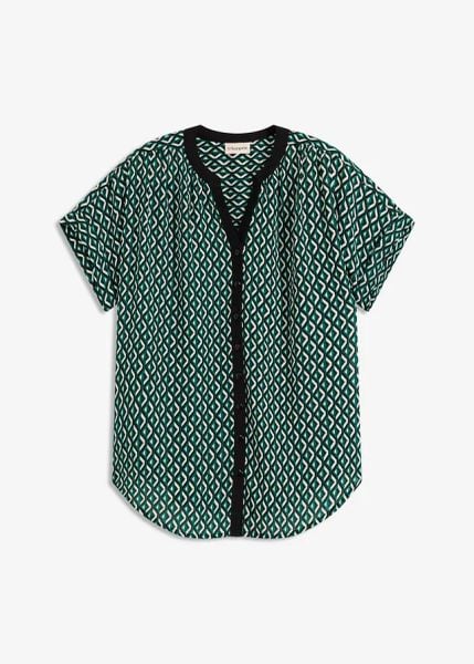 Bluzka oversize z lejącego szyfonu. Zielone bluzki damskie bonprix, bez wzorów, z szyfonu, bez kołnierzyka, bez ramiączek. Za 82.99 zł.