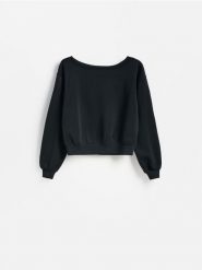 Gładka bluza z modalem - czarny. Czarne bluzy damskie Reserved, l, bez wzorów, z dzianiny, bez ramiączek, bez kaptura. Za 119.99 zł.