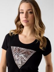 Guess T-Shirt 182454 Czarny Classic Fit. Czarne t-shirty damskie Guess, s, z aplikacjami, bez kołnierzyka, bez ramiączek. Za 194.99 zł.