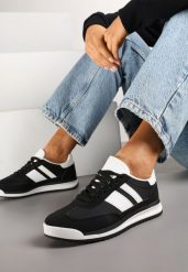 Czarne Sneakersy Tenisówki z Ozdobnymi Paskami Flormi. Czarne trampki i tenisówki damskie Born2be, bez wzorów, z jeansu, bez zapięcia. Za 89.99 zł.