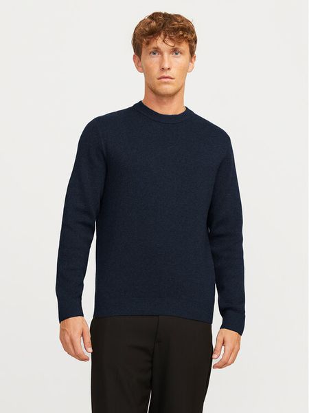 Jack & Jones Sweter Milano 12259666 Granatowy Relaxed Fit. Niebieskie swetry męskie Jack & Jones, m, bez wzorów, z bawełny, bez kołnierzyka, bez ramiączek. Za 129.99 zł.