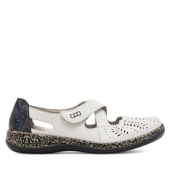 Półbuty Rieker. Białe półbuty damskie Rieker, bez wzorów, bez obcasa, na płaskiej podeszwie, bez zapięcia. Za 329.99 zł.