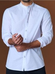 Koszula slim fit - biały. Białe koszule męskie Sinsay, l, bez wzorów, bez kołnierzyka, bez ramiączek. Za 49.99 zł.