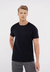 Bawełniana koszulka T-BASIC. Niebieskie t-shirty męskie Volcano, m, bez wzorów, z bawełny, bez kołnierzyka, bez ramiączek. Za 54.99 zł.