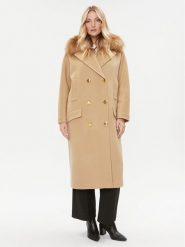 Elisabetta Franchi Płaszcz wełniany CP-44D-36E2-V1000 Brązowy Regular Fit. Brązowe płaszcze damskie Elisabetta Franchi, na zimę, bez wzorów, z wełny, bez kołnierzyka, bez kaptura. Za 4,979.00 zł.