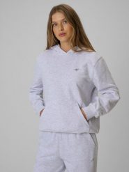 4F Bluza dresowa relaxed z kapturem damska - szara M. Szare bluzy damskie 4F, l, bez wzorów, z bawełny, klasyczne, bez ramiączek, z kapturem. Za 149.99 zł.
