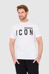 DSQUARED2 Biały t-shirt męski z dużym logo icon. Białe t-shirty męskie Dsquared2, l, bez wzorów, bez kołnierzyka, bez ramiączek. W wyprzedaży za 639.99 zł.