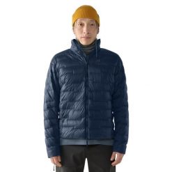 Kurtka puchowa Haglöfs ROC Flash Down. Niebieskie kurtki męskie Haglöfs, bez wzorów, z puchu, sportowe, bez kaptura. W wyprzedaży za 913.80 zł.