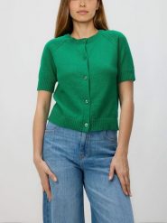 Kardigan z krótkim rękawem - zielony. Zielone kardigany damskie Reserved, l, bez wzorów, z bawełny, bez kołnierzyka. Za 119.99 zł.