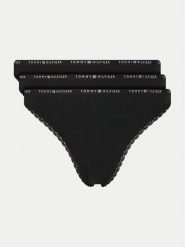 Tommy Hilfiger Komplet 3 par stringów UW0UW05954 Czarny. Czarne majtki damskie Tommy Hilfiger, z bawełny. Za 119.99 zł.