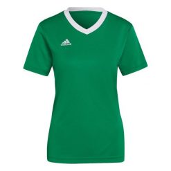Koszulka piłkarska damska Adidas Entrada 22 Jersey. Zielone bluzki damskie Adidas, xs, bez wzorów, z jersey, sportowe, bez kołnierzyka, bez ramiączek. Za 69.99 zł.