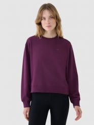 4F Bluza nierozpinana bez kaptura damska - fioletowa XS. Fioletowe bluzy damskie 4F, xs, bez wzorów, z bawełny, klasyczne, bez ramiączek, bez kaptura. Za 129.99 zł.